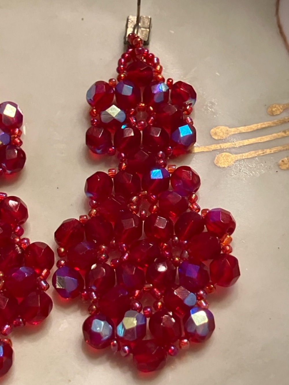Red Cluster Beaded Statement Earrings!